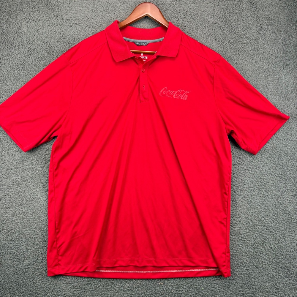 Elevate Coca-Cola Mens 2XL Red Performance‎ Polo Shirt Short Sleeve Embroidered